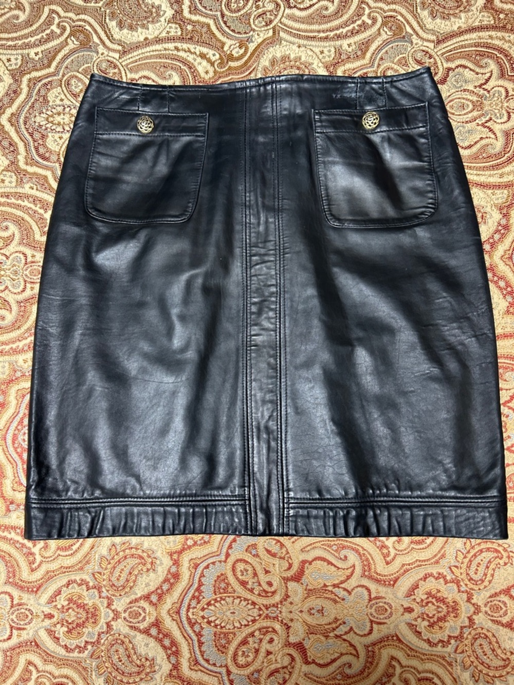 Classic Black Leather Pencil Skirt with Front Pocket Detail